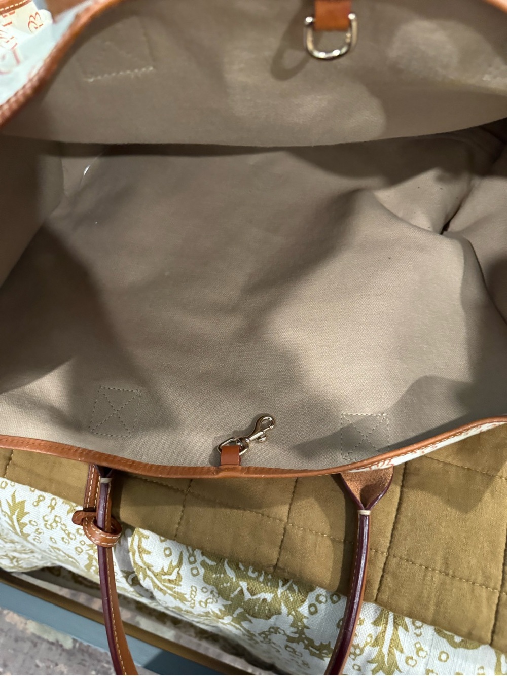 Dooney & Bourke Cream Canvas Tote with Brown Leather Trim - Picture 8 of 15